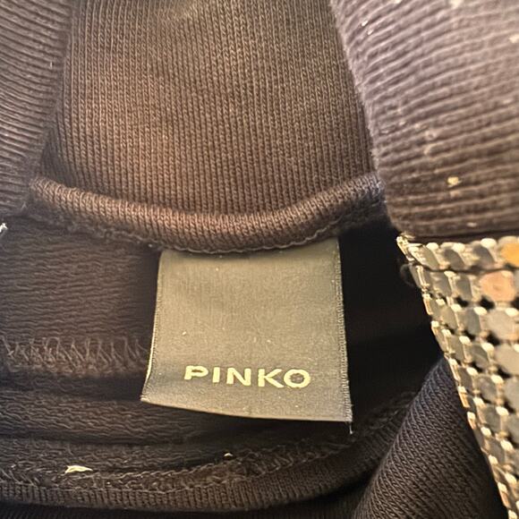 Pinko Silver Mesh Chainmail Turtleneck Stripe Detail Sweatshirt Black Size M - Picture 13 of 15